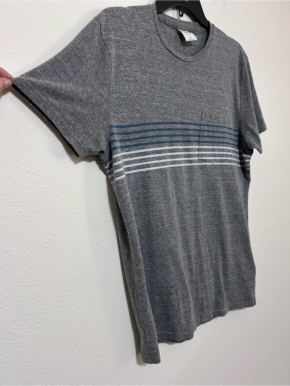 Abercrombie & Fitch Heather Gray Striped Pocket T-Shirt Made in USA Size Large - Picture 3 of 7